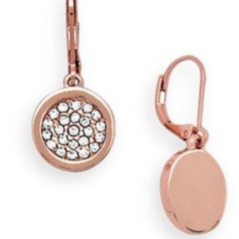Rose gold tone, crystal earring, Euro-wire, reversible.